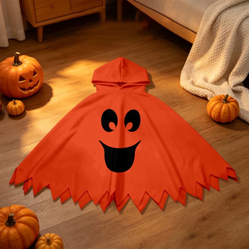 Kids Halloween Ghostface Cape Costume - Unisex Hooded Dress Up - Orange, 7-9 Years