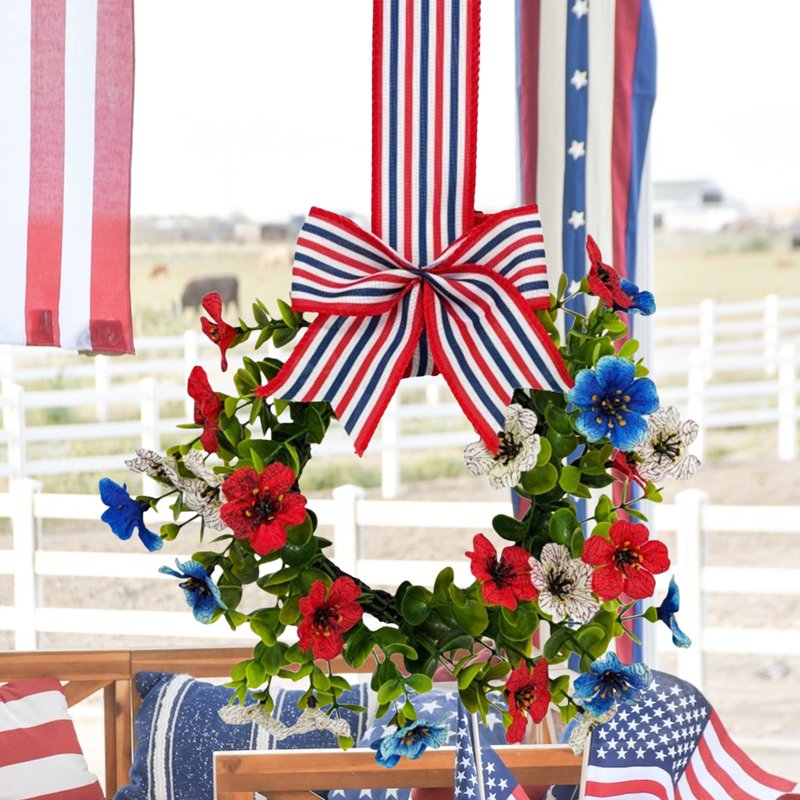 4th of July Hanging Wreaths for Cabinets with Flowers - Variation E