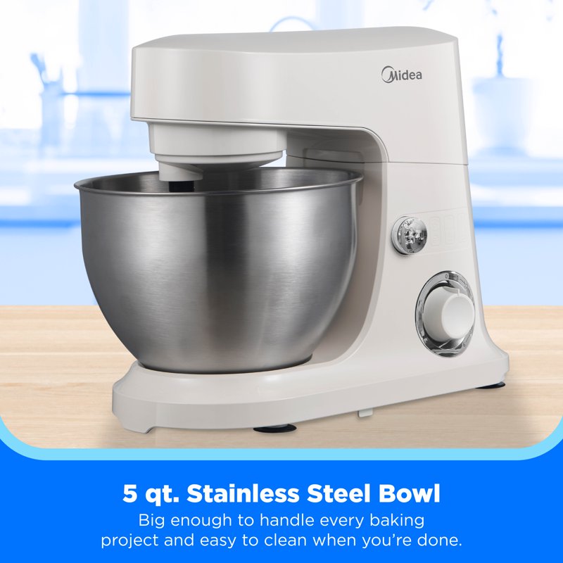 5-Quart Cream Stand Mixer - 300W Kitchen Mixer with Bowl & Attachments