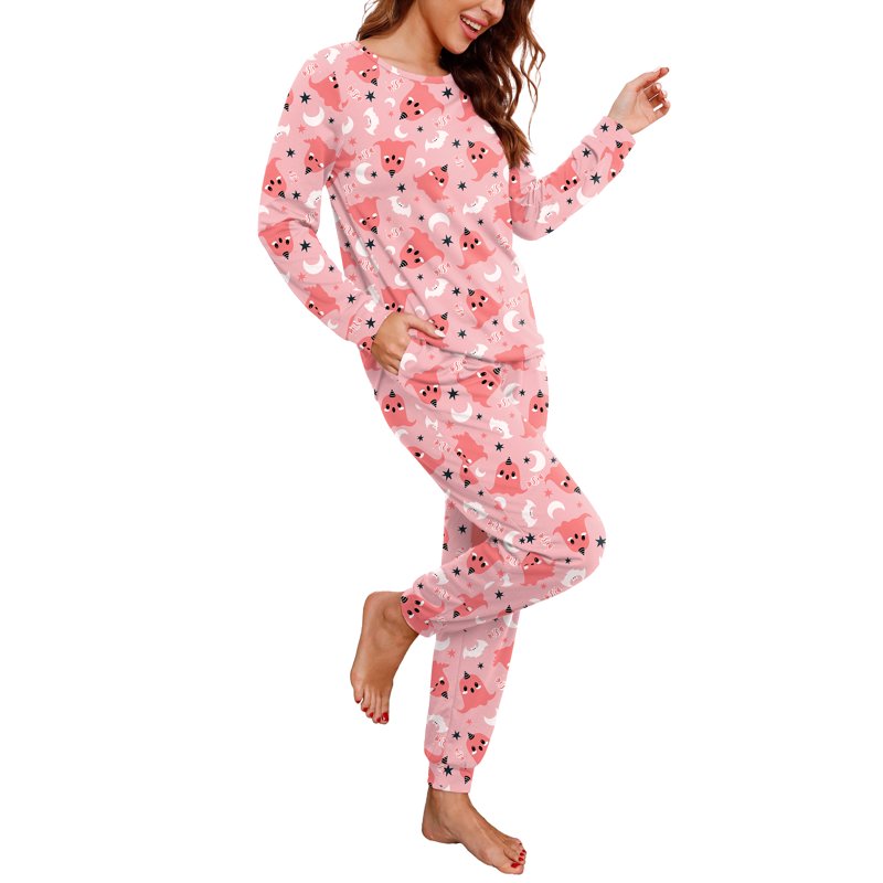 Pink Unicorn Pajama Set for Women - Long Sleeve Sleepwear with Pockets, Size L