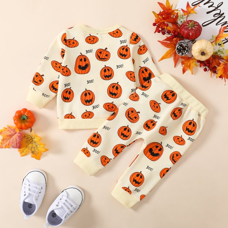 Baby Halloween Pumpkin Sweatshirt & Pants Set - Orange 4-5T