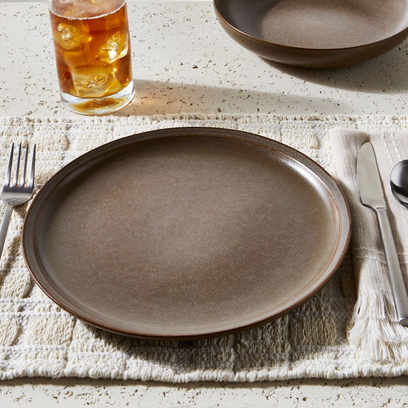 10.25-Inch Brown Stoneware Dinner Plate - Unique Reactive Glaze