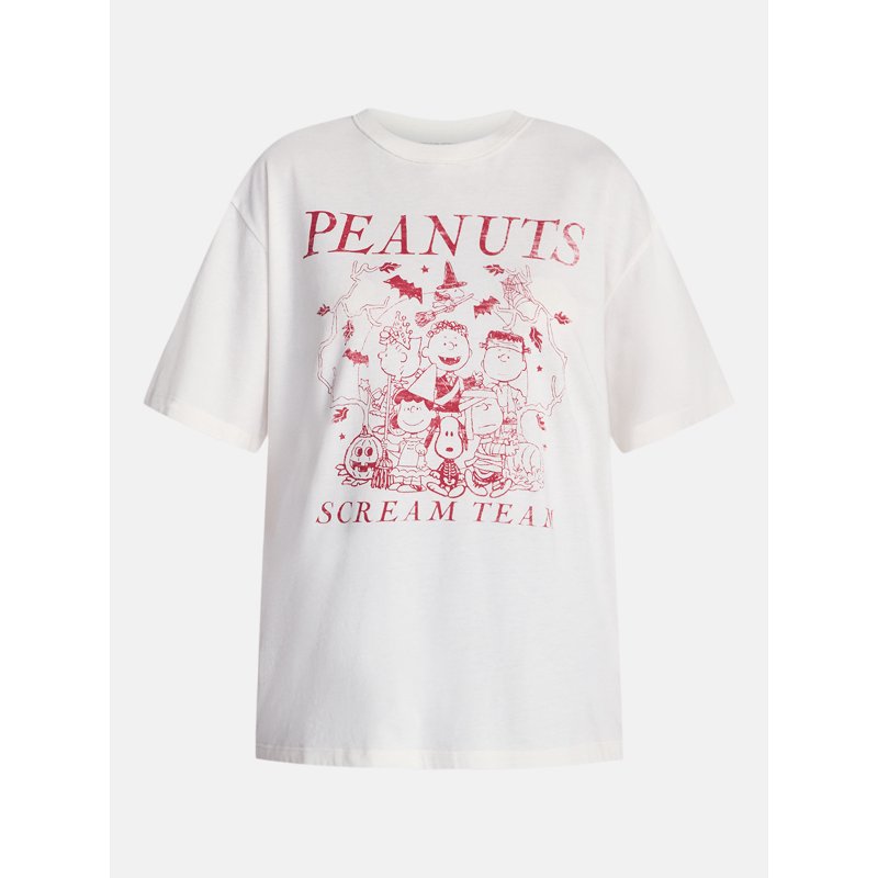 Peanuts Women's Halloween Graphic Oversized T-Shirt - Vanilla XS