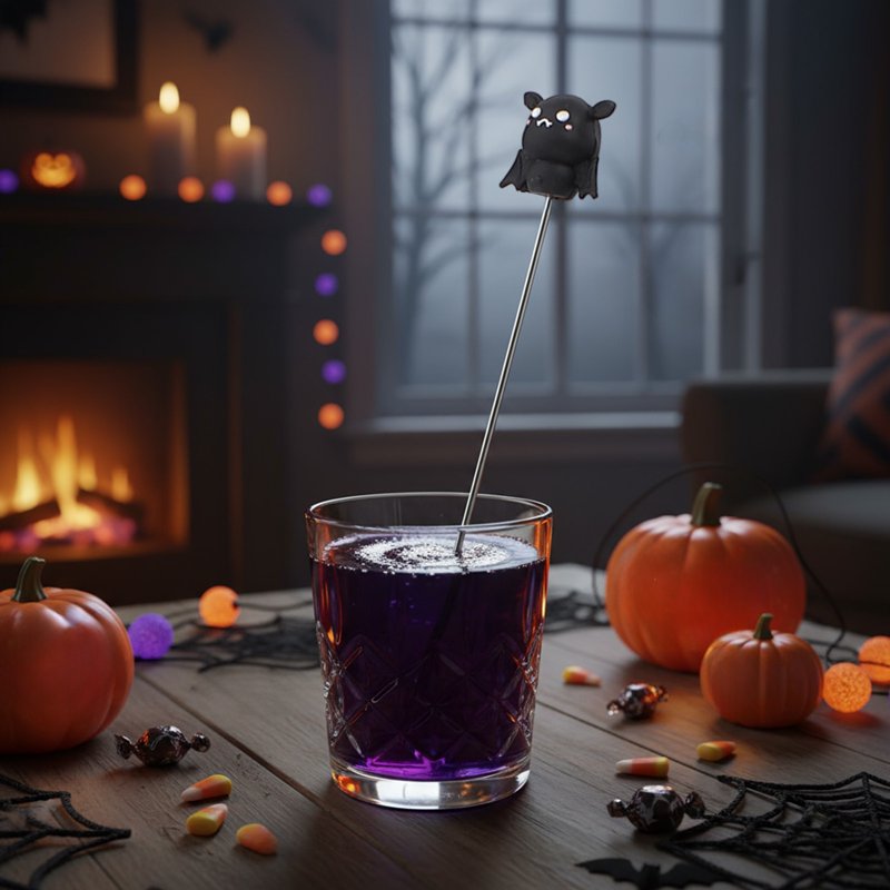 Halloween Black Stainless Steel Cocktail Mixing Spoon with Ghost & Witch Hat Design