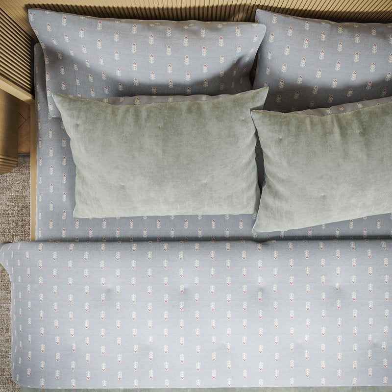 Reversible King Quilt - Floral Sage Green Velvet & Patterned Cotton, Drew Barrymore Signature