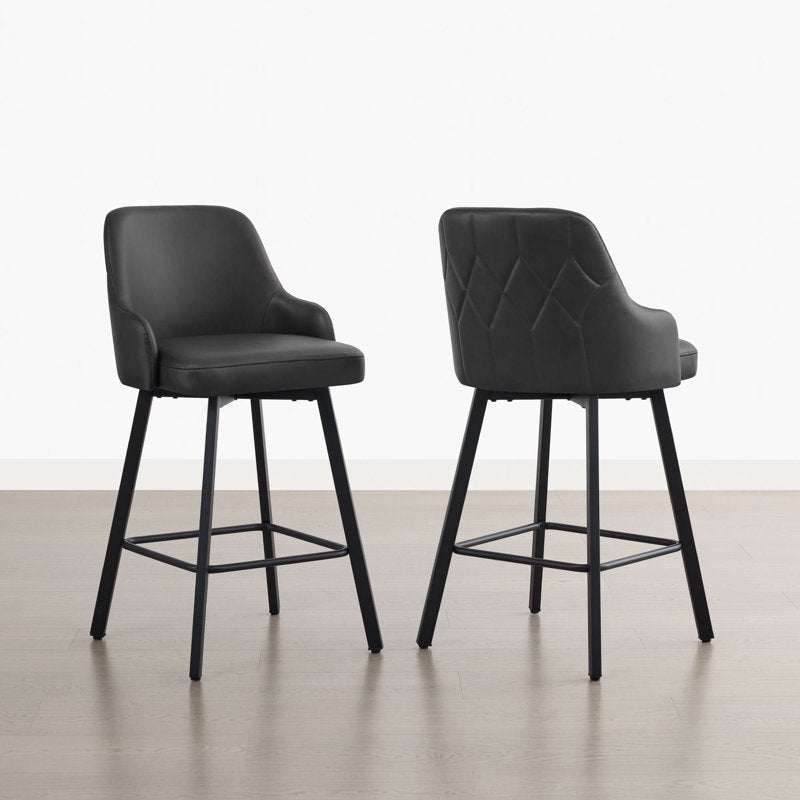 Swivel Counter Stools Set of 2 - Modern Faux Leather - Black
