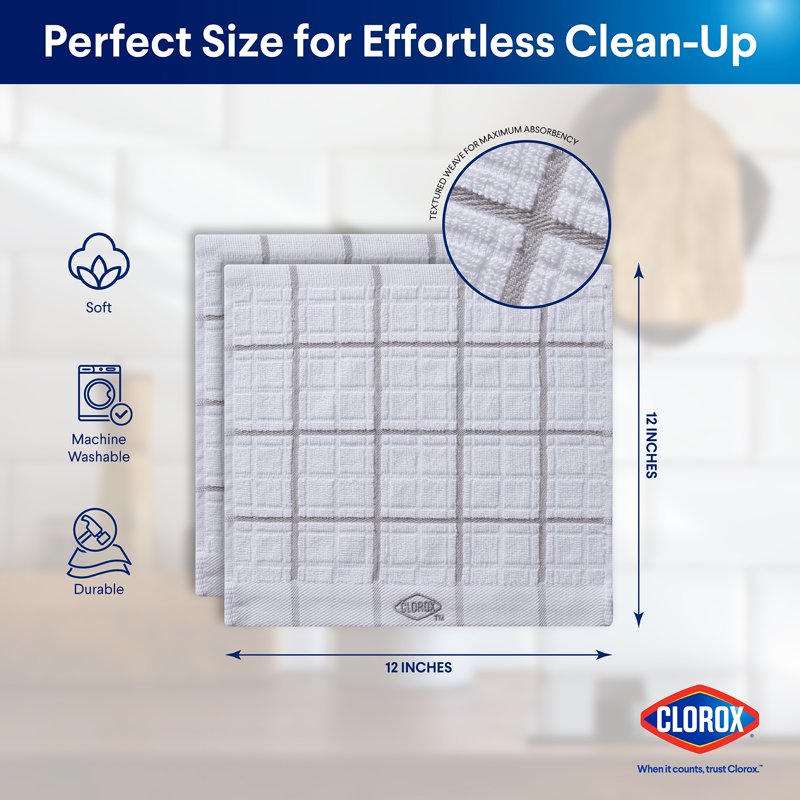 Cotton Dish Cloths 2 Pack - Highly Absorbent, Gray