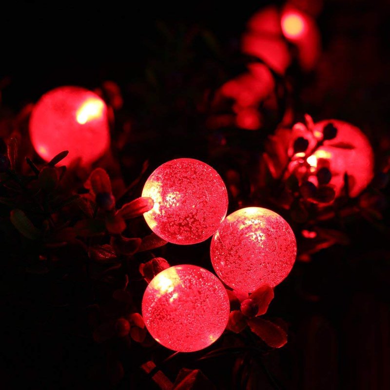 22M 200LED Solar Crystal Ball String Lights Waterproof 8 Mode Globe Fairy Lights - Red