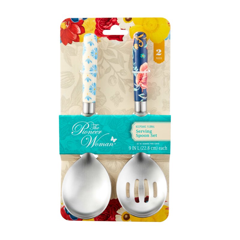 Stainless Steel Serving Spoon Set - 3 Pack with Floral Handles