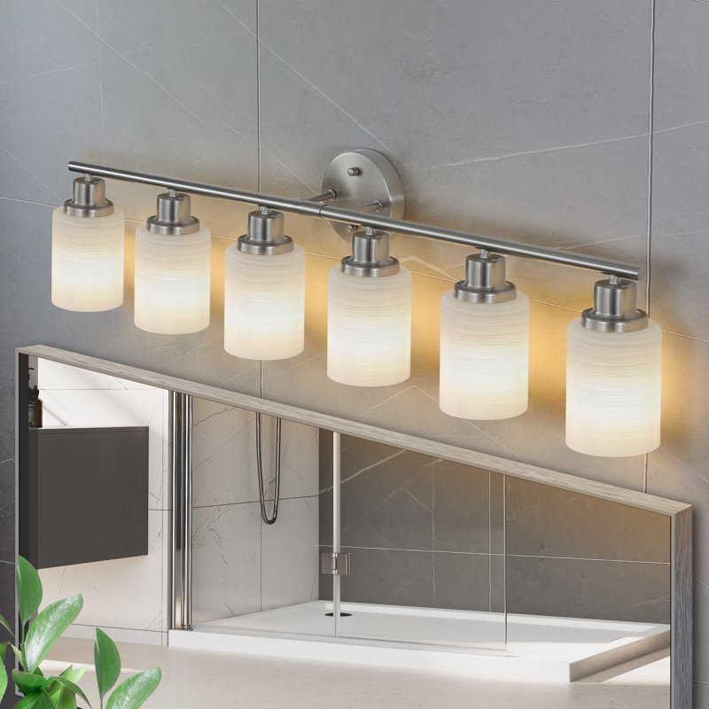 Holaki 39 Inch Modern 6-Light Vanity Wall Sconce - Brushed Nickel with Frosted Glass Shades, No Bulbs Included, Variation of Brushed Nickel, 6