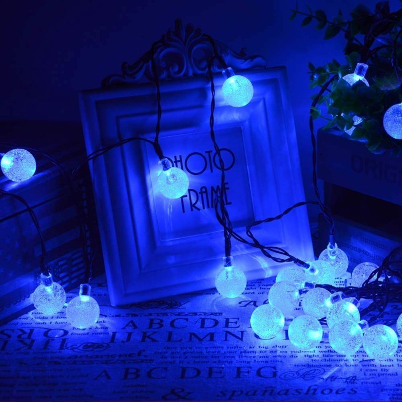 22M Blue Solar Crystal Ball String Lights Waterproof LED Globe Fairy Lights - 8 Modes