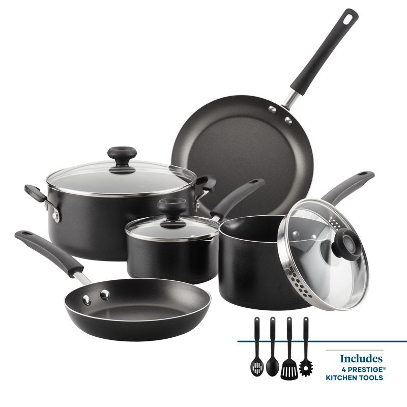 12-Piece Nonstick Cookware Set with Cooking Tools - Black