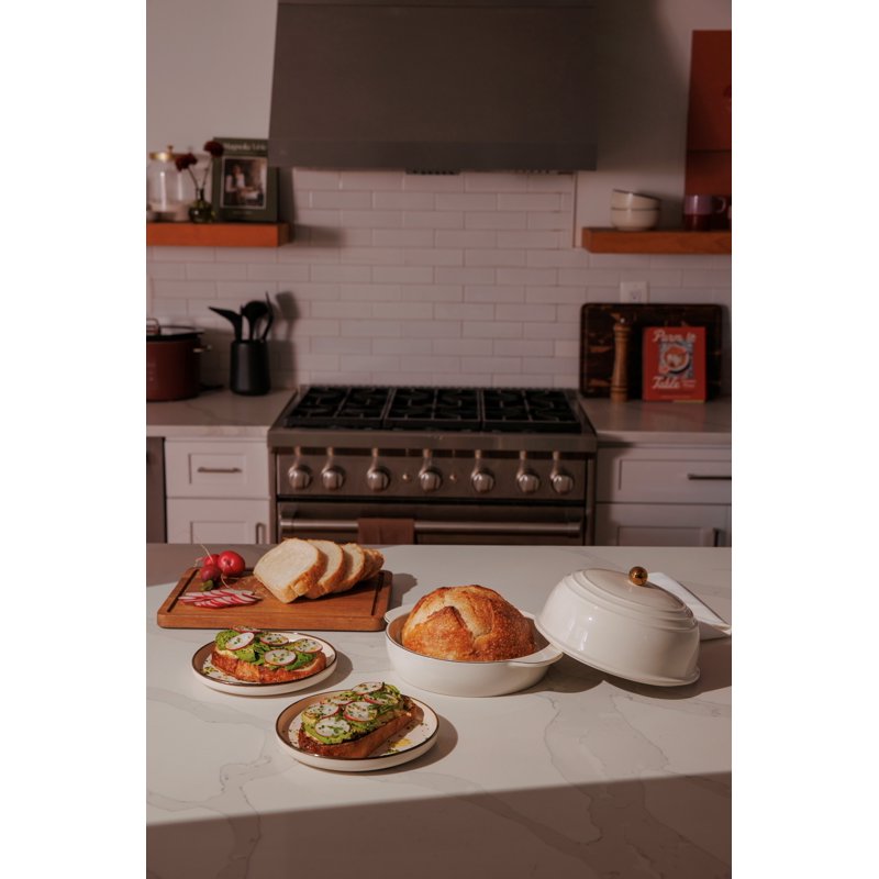 Ceramic Bread Oven - Cream Glaze with Gold Accents