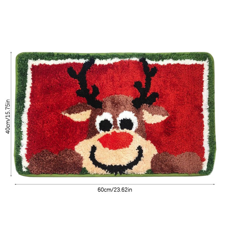 Christmas Reindeer Rug - Red Holiday Door Mat with Non-Slip Rubber Bottom - Variation #27