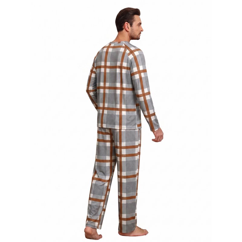 Gray White Plaid Couple Pajama Set for Men and Women - M Size
