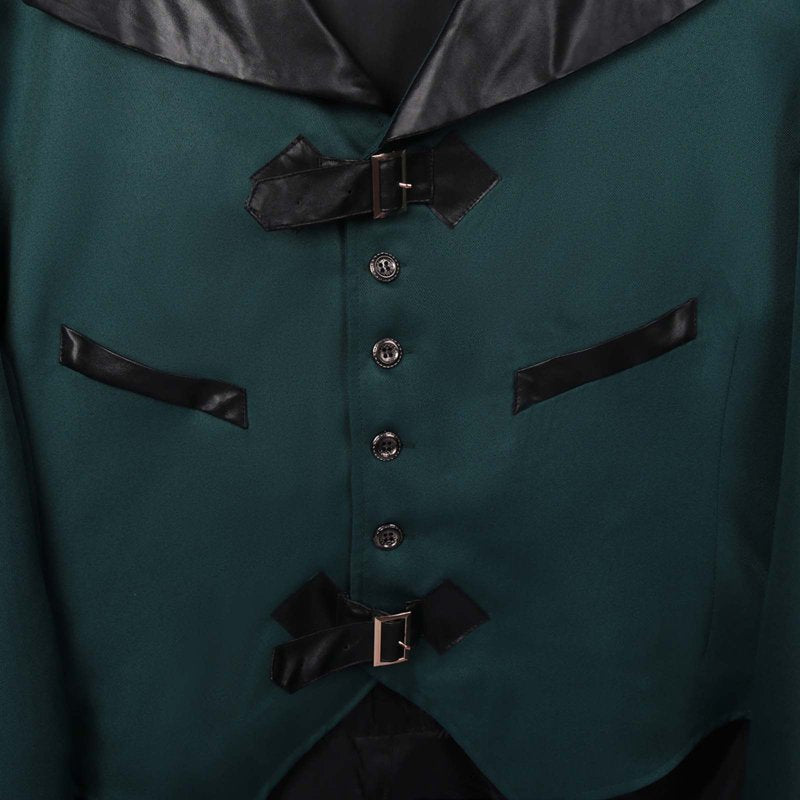Men's Gothic Victorian Long Hem Coat with Buckle Closure - Blue Pirate XXXL Variant