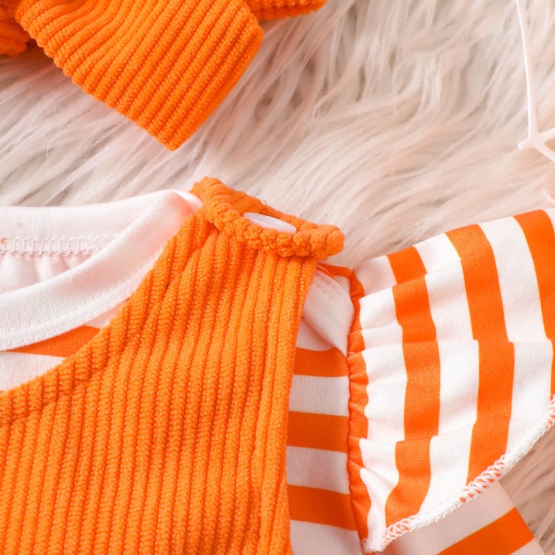 Baby Girl Halloween Pumpkin Ruffle Romper Set with Headband - 0-3 Months Orange Variation