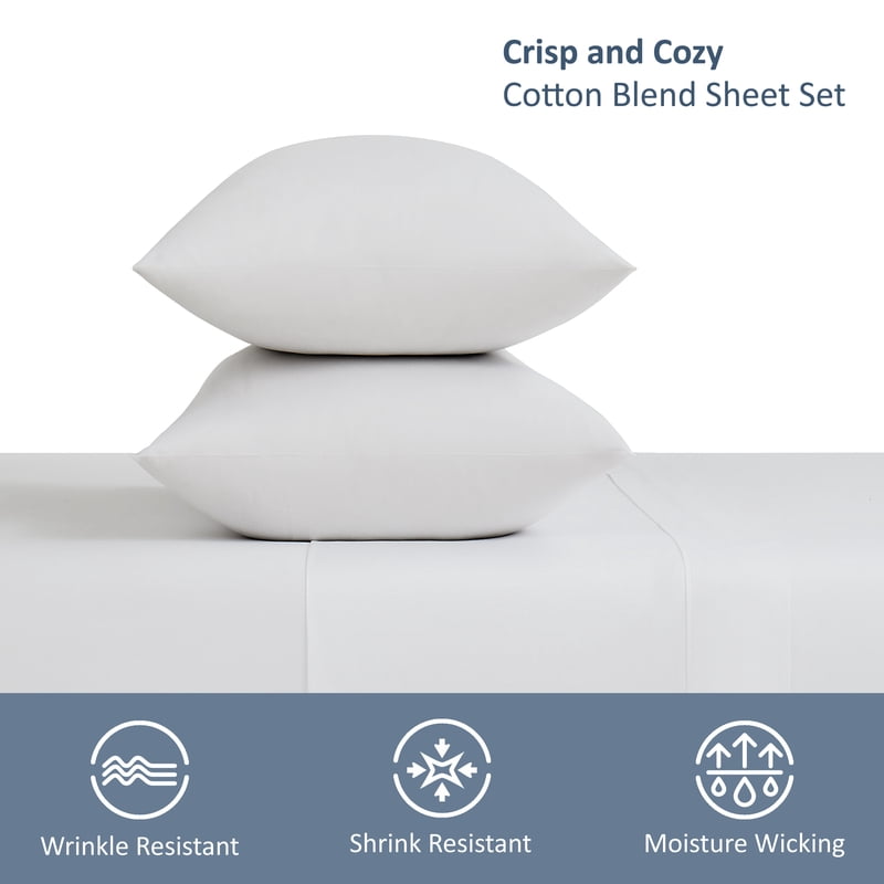 Arctic White 2-Piece 300 Thread Count Cotton Blend Percale Pillowcase Set - King