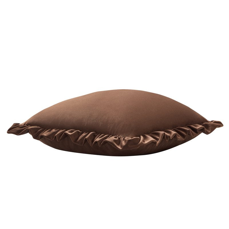 Brown Velvet Ruffle Decorative Pillow 20x20 Inches - Indoor Home Accent
