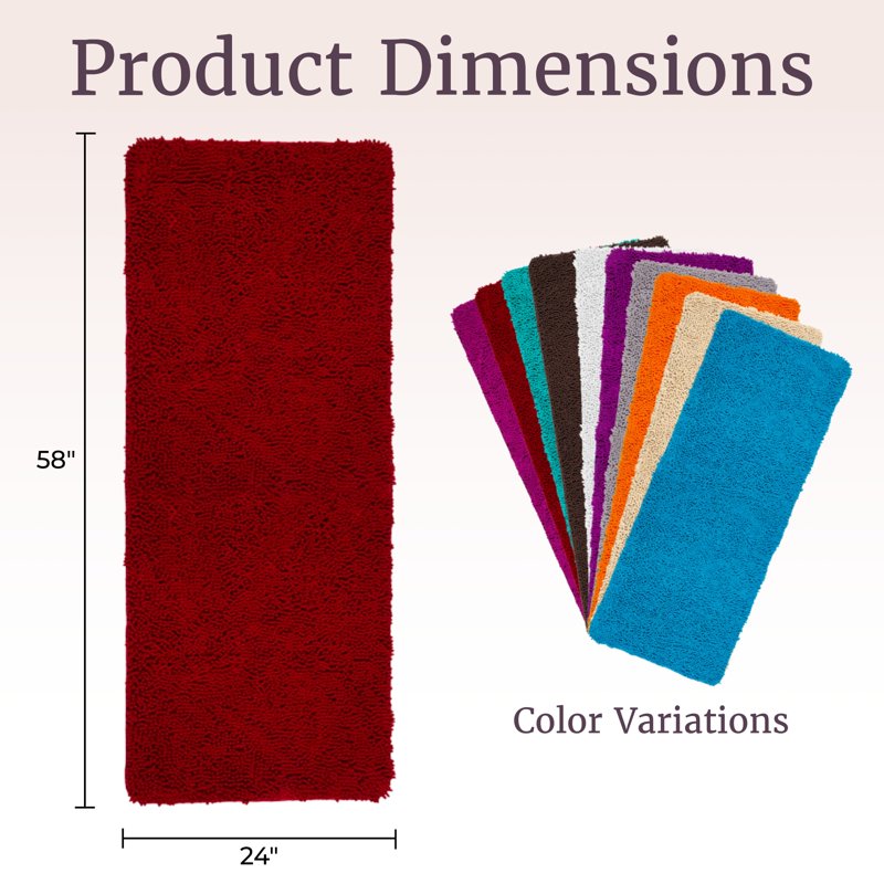 Memory Foam Bath Mat 58x24 Plush Chenille Rug - Burgundy