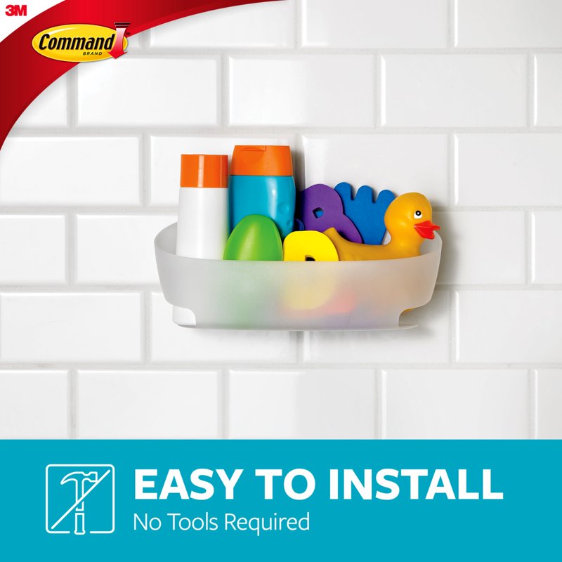 Command Shower Caddy Frosted Large Square Single - Bathroom Organizer