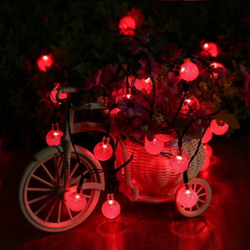 22M 200LED Solar Crystal Ball String Lights Waterproof 8 Mode Globe Fairy Lights - Red