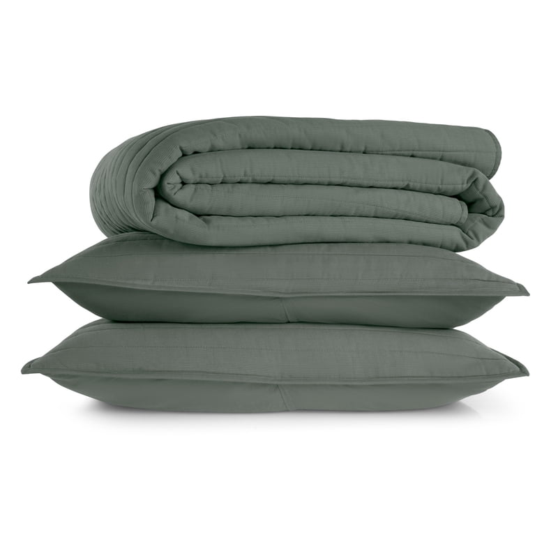 King Linen Blend Quilt Set - Flagstone Green with Shams & Storage Bag