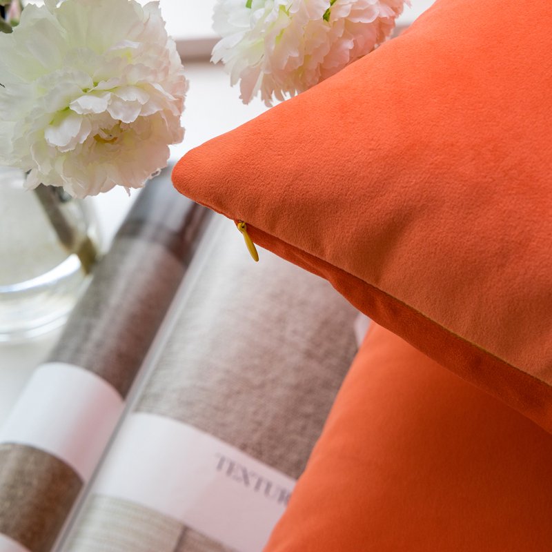 12x20 Inch Orange Red Velvet Throw Pillow Set - Soft Silky Decorative Cushions
