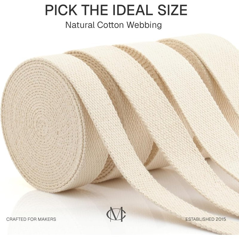 Cotton Webbing Ribbon for Bags Sewing Crafts - 1 Inch x 5 Yards, Natural