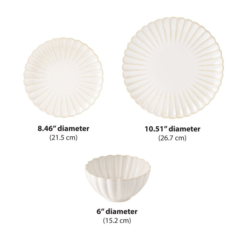 12-Piece Stoneware Dinnerware Set - Off-White