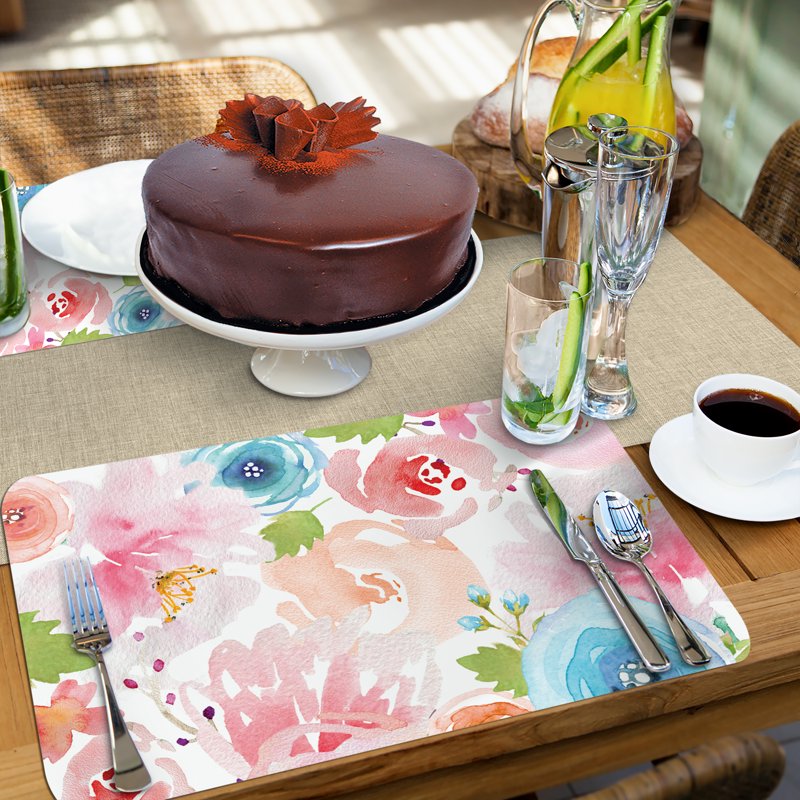 Flexible Plastic Floral Splash Placemats - 4 Pack