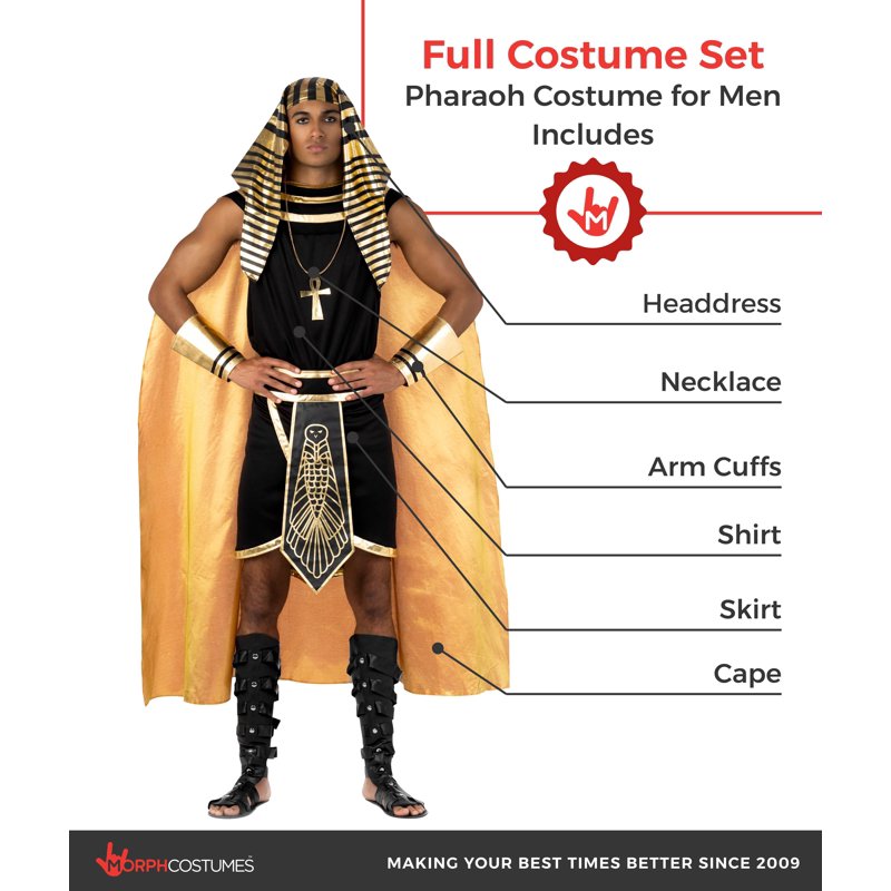 Egyptian Pharaoh Costume Men XL - Adult Ancient King Halloween Outfit