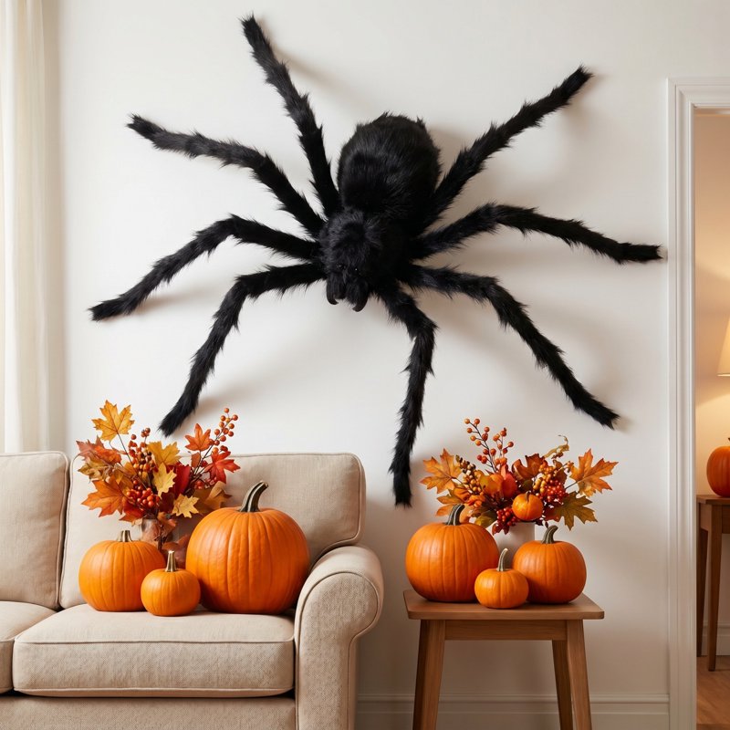 Large Black Fuzzy Sound-Activated Animated Spider - Halloween Indoor & Yard Decor - Variation M