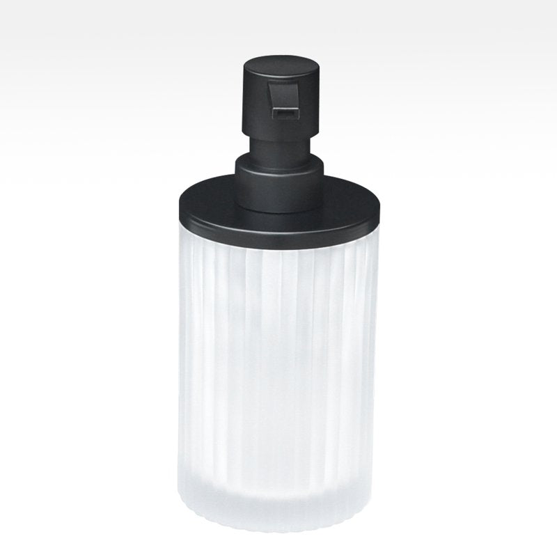 Ribbed Glass and Metal Soap Pump - White with Black Accents
