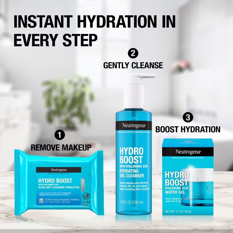 Hydro Boost Hydrating Skincare Bundle - Cleanser, Moisturizer & Wipes