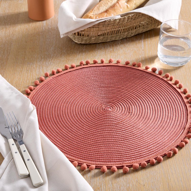 Pom Pom Place Mat - Canyon Red, 15 Inch Round