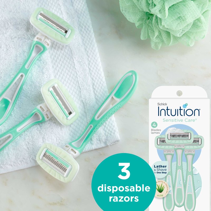 Sensitive Skin Disposable Razors for Women with Moisturizing Bar, 3 Count