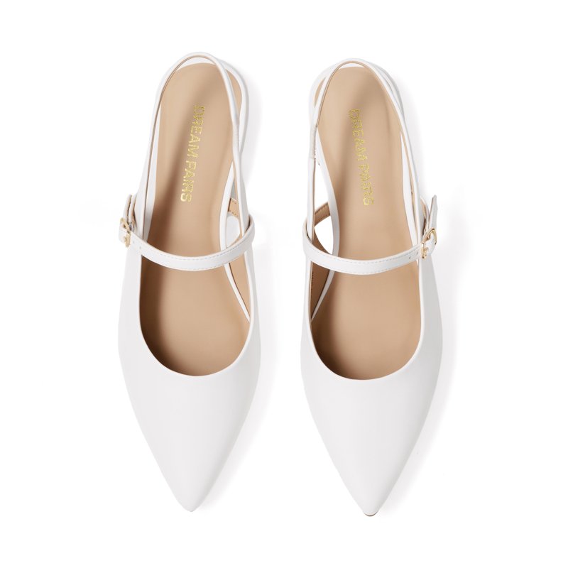 Women’s Pointed Toe Slingback Flats - White, Size 9, Low Heel Dress Shoes