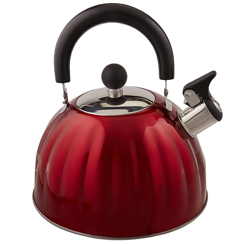 2.1 Quart Whistling Tea Kettle - Metallic Red Pumpkin Shape