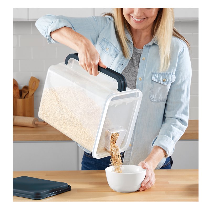 Large Plastic Food Storage Canisters with Lid and Handle - 2 Pack