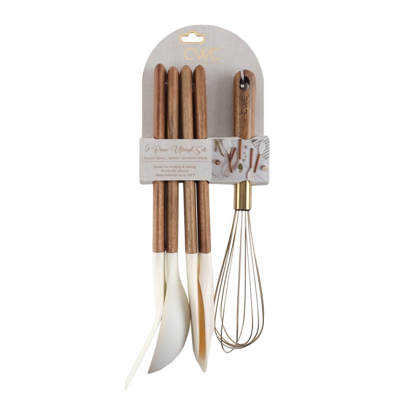 5-Piece Wooden Cooking Utensil Set with Silicone Heads