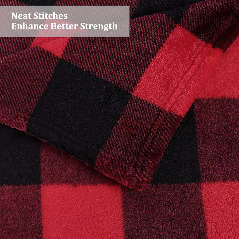 Plaid Plush Fleece Blanket for Sofa Couch Bed - Scarlet & Black 60x78"