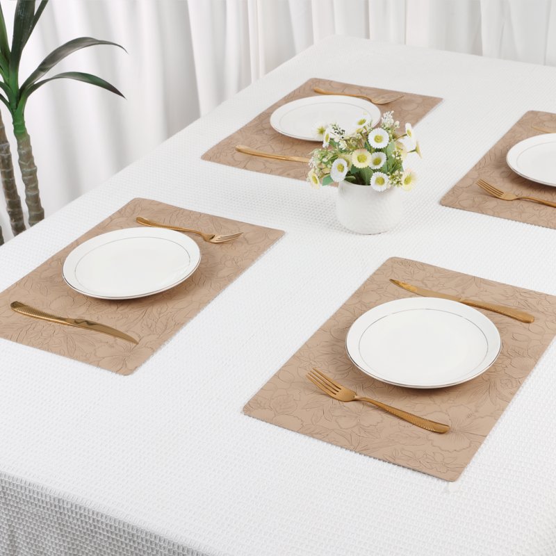 Faux Leather Placemats Set of 6 for Kitchen Dining - Apricot