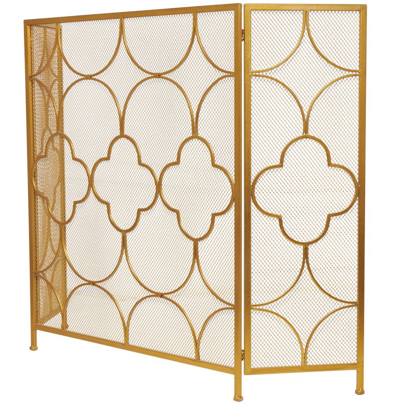 Geometric Metal Fireplace Screen - 50" x 35", Copper Frame
