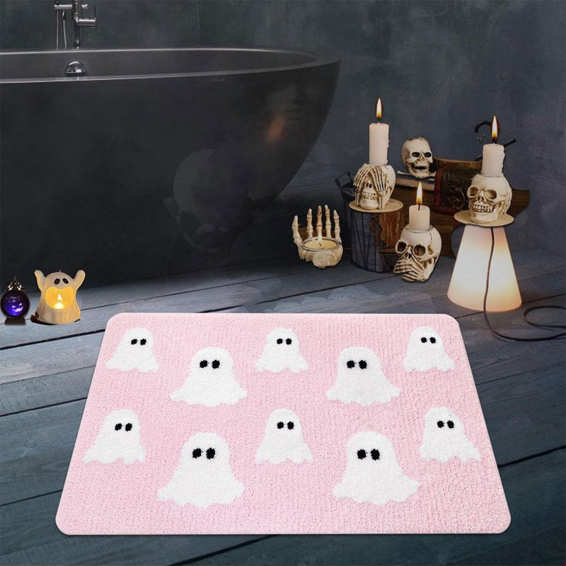 Pink Halloween Ghost Doormat 16x24 Inch Non Slip Crystal Velvet Entry Rug - Decor_A2