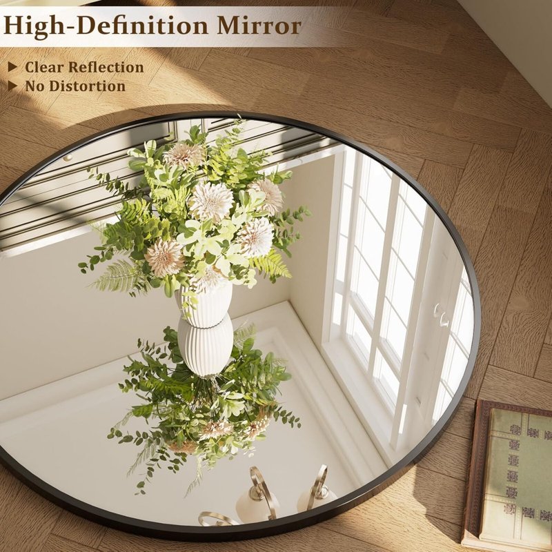 30-Inch Round Bathroom Wall Mirror - Modern Vanity Mirror with Black Frame, Variations Include 30" x 30"