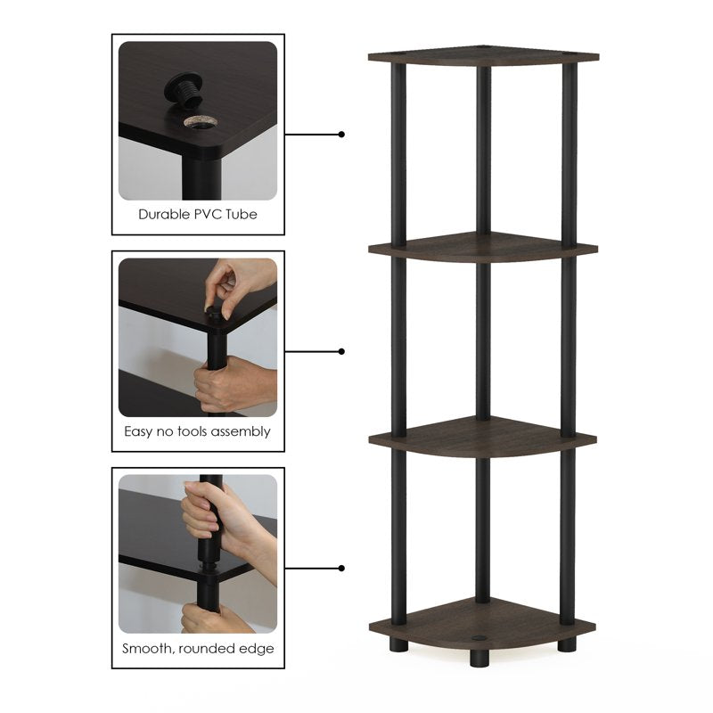 Furinno Turn-N-Tube 4-Tier Corner Display Rack Dark Brown & Black