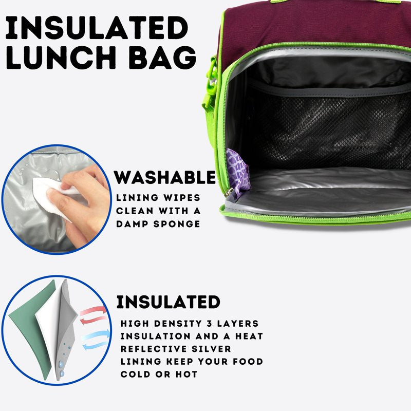Insulated Kids Lunch Bag with Shoulder Strap - Purple
