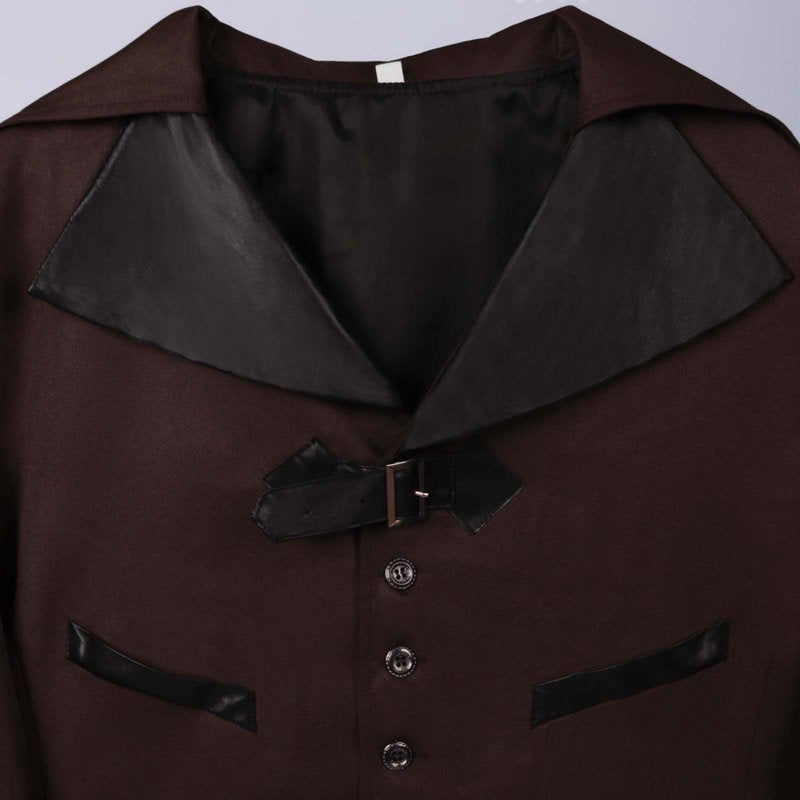 Men's Gothic Victorian Long Coat Halloween Steampunk Costume Z-Brown XXXL