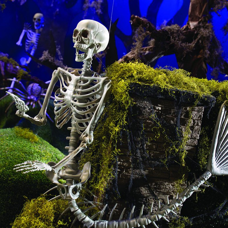 Life Size Mermaid Skeleton Halloween Decor – Outdoor Indoor Plastic Skeleton Statue